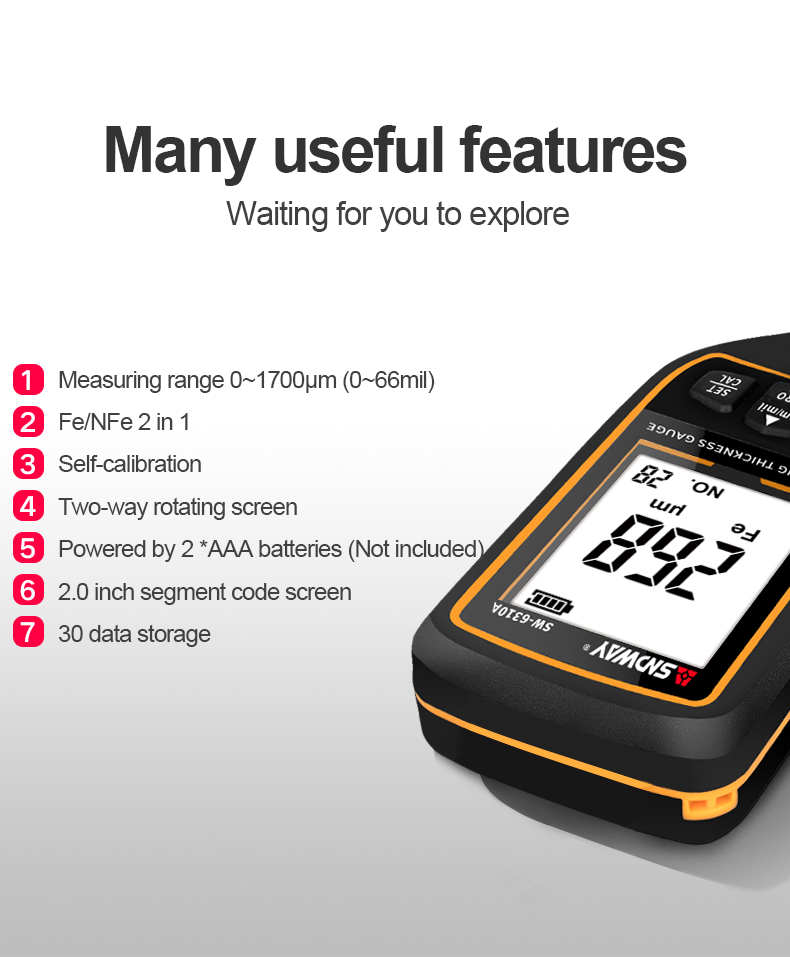 SNDWAY SW-6310A/B Coating Thic - Paint Thickness Gauge 评论和价格